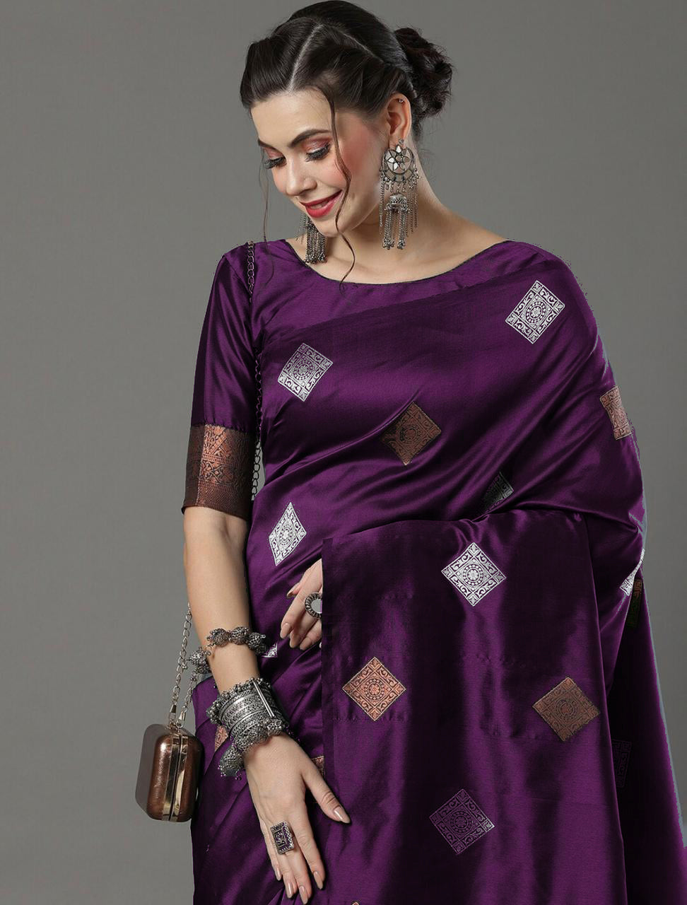 Radiant Wine Soft Silk Saree With Gratifying Blouse Piece