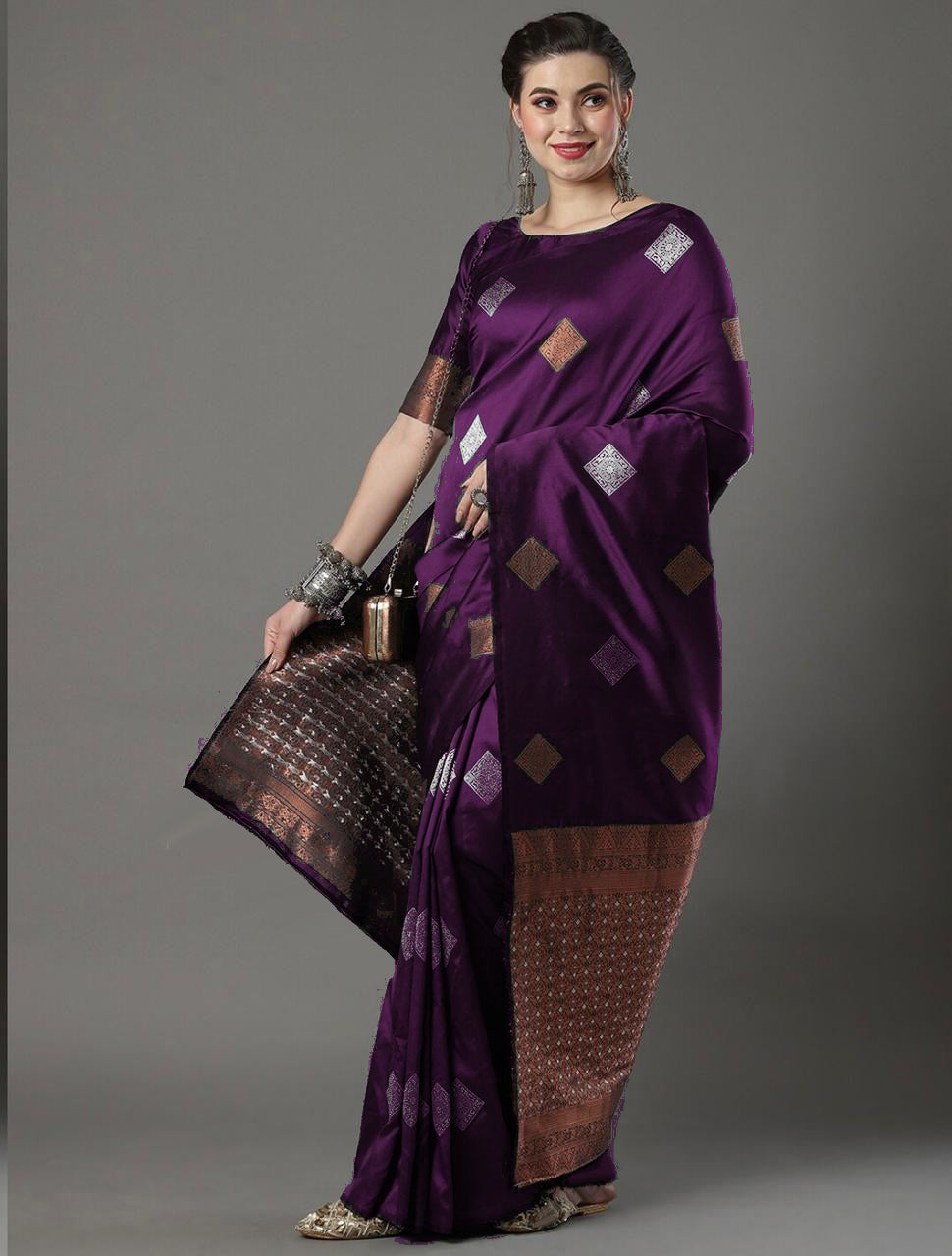 Radiant Wine Soft Silk Saree With Gratifying Blouse Piece