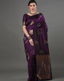 Elaborate Purple Soft Silk Saree With Staggering Blouse Piece