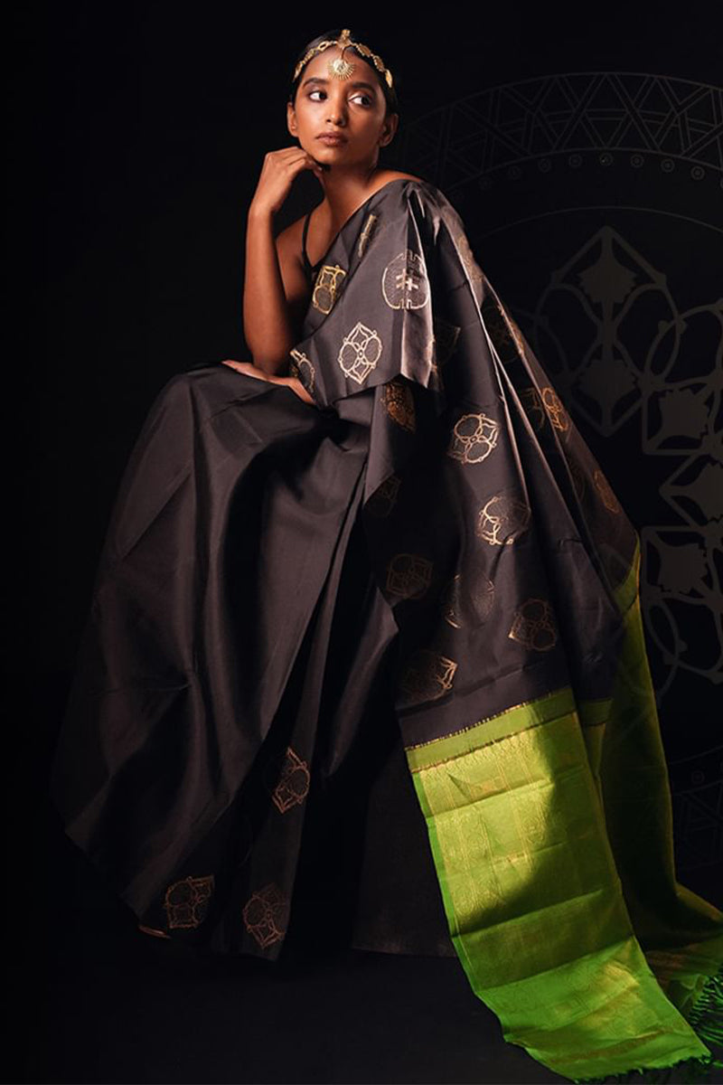 Allure Black Soft Silk Saree With Imaginative Blouse Piece