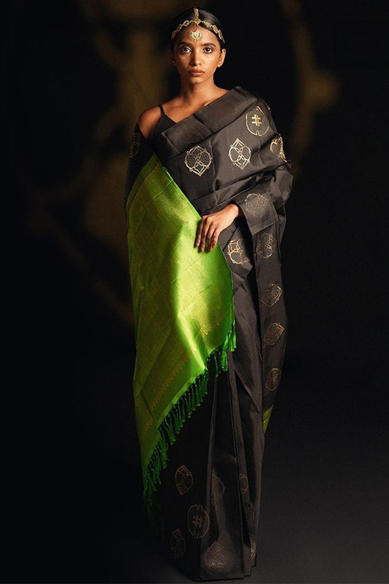 Allure Black Soft Silk Saree With Imaginative Blouse Piece