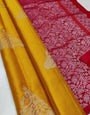 Pleasurable Mustard Soft Silk Saree With Serendipity Blouse Piece