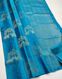 Sumptuous Turquoise Soft Silk Saree With Palimpsest Blouse Piece