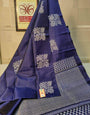 Petrichor Navy Blue Soft Silk Saree With Gratifying Blouse Piece