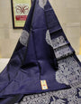 Lagniappe Navy Blue Soft Silk Saree With Propinquity Blouse Piece