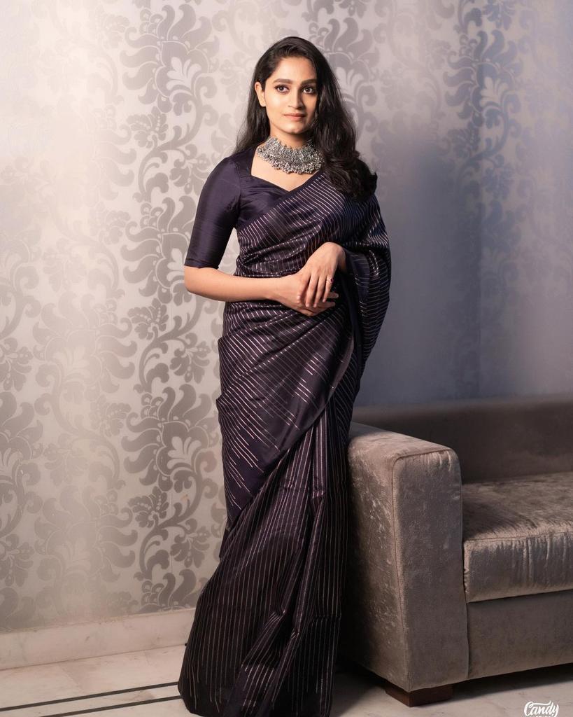 Ephemeral Black Soft Silk Saree With Evocative Blouse Piece