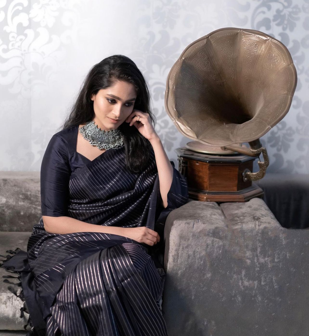 Ephemeral Black Soft Silk Saree With Evocative Blouse Piece