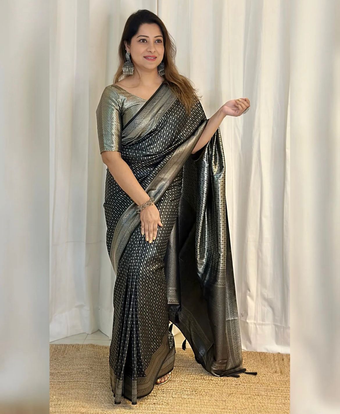 Fancifull Black Soft Silk Saree With Super Palimpsest Blouse Piece