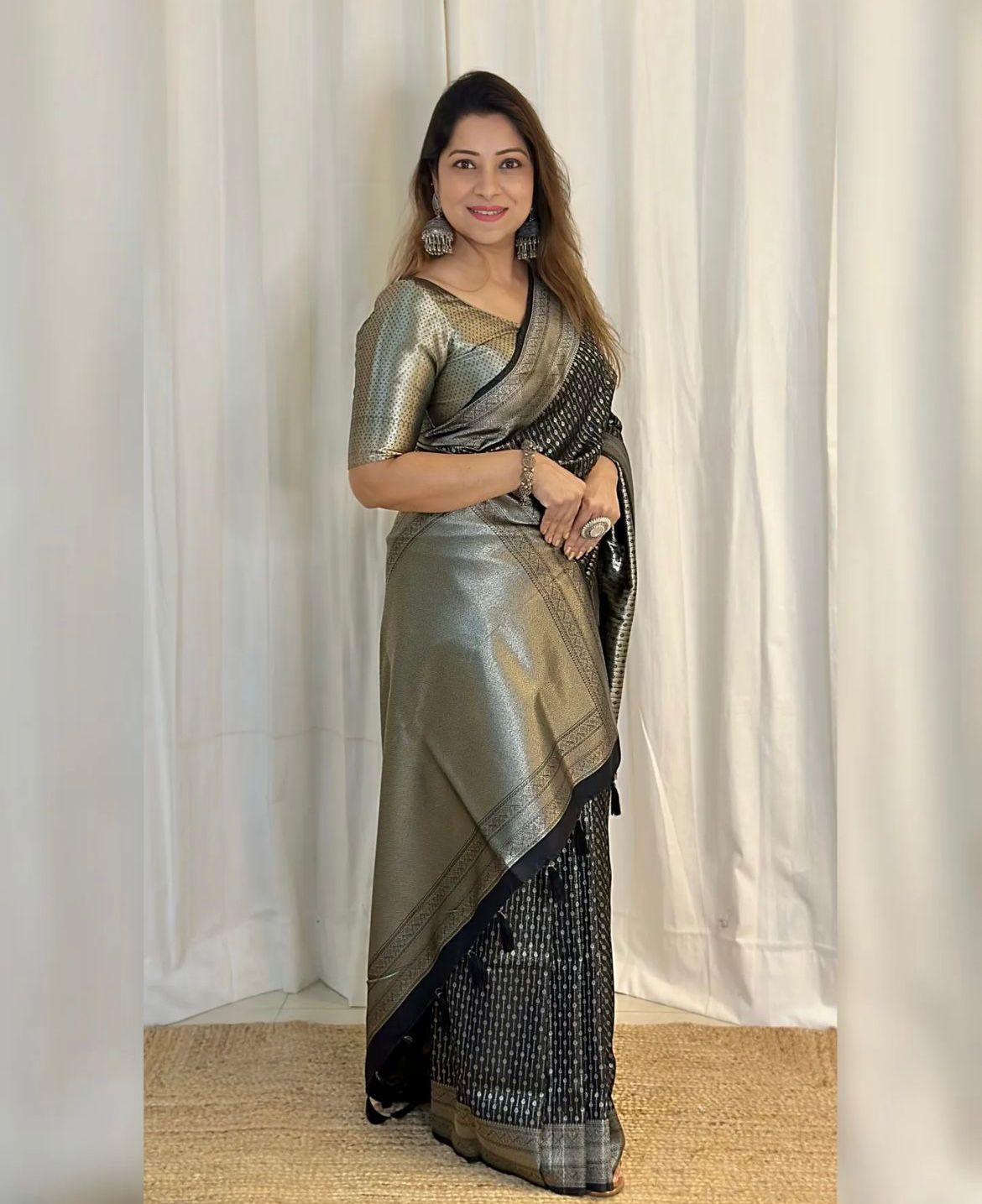 Fancifull Black Soft Silk Saree With Super Palimpsest Blouse Piece