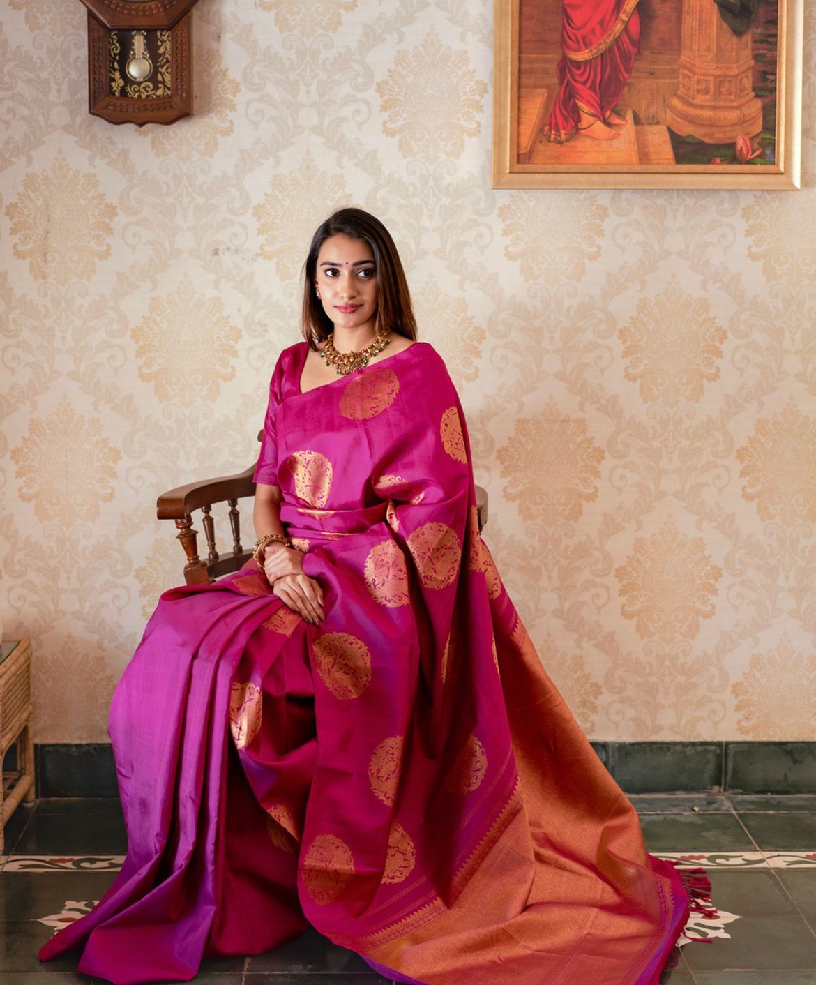 Arresting Dark Pink Soft Silk Saree With Nemesis Blouse Piece