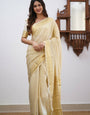 Elegant Beige Soft Silk Saree With Conflate Blouse Piece