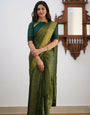 Sonorous Dark Green Soft Silk Saree With Lissome Blouse Piece