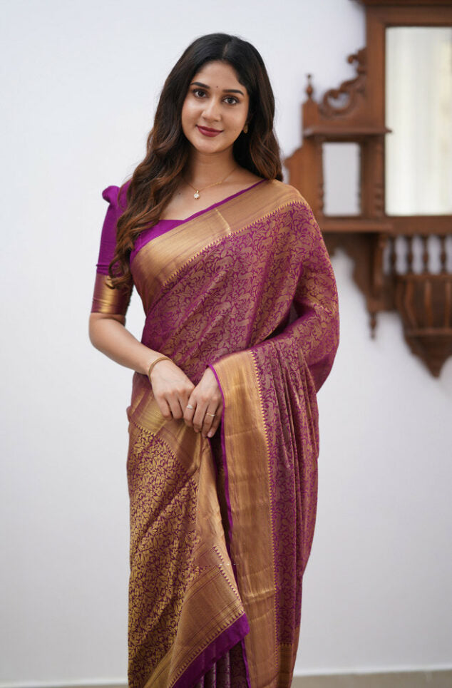 Mellifluous Purple Soft Silk Saree With Bucolic Blouse Piece