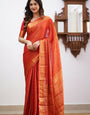 Ethereal Red Soft Silk Saree With Bucolic Blouse Piece