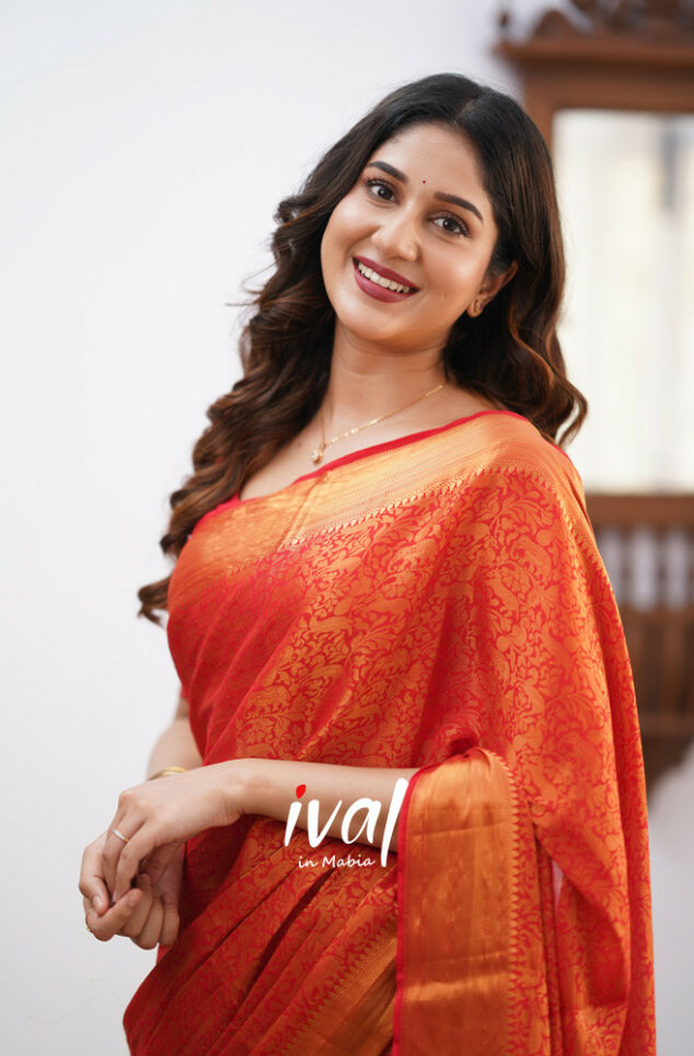 Ethereal Red Soft Silk Saree With Bucolic Blouse Piece