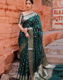 Whimsical Green Soft Silk Saree With Ailurophile Blouse Piece