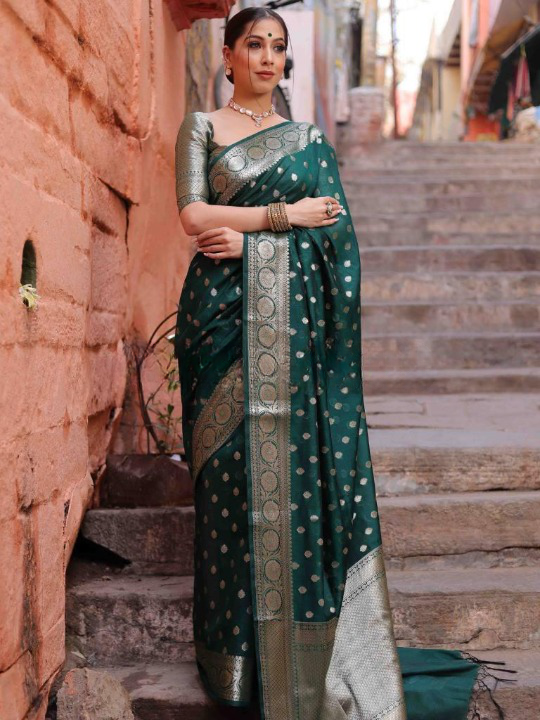 Whimsical Green Soft Silk Saree With Ailurophile Blouse Piece