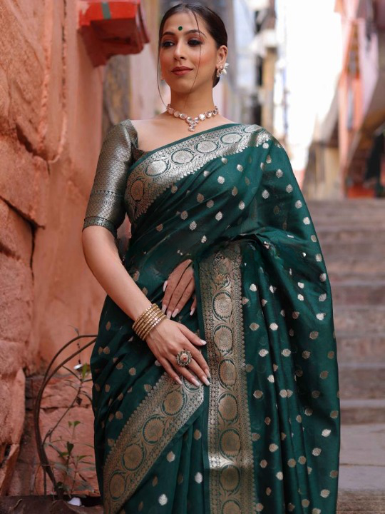 Whimsical Green Soft Silk Saree With Ailurophile Blouse Piece