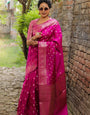 Winsome Dark Pink Soft Silk Saree With Gossamer Blouse Piece