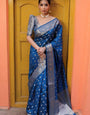 Resplendent Rama Soft Silk Saree With Assemblage Blouse Piece