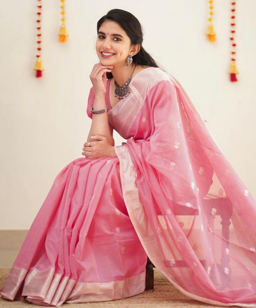 Redolent Pink Cotton Silk Saree With Admirable Blouse Piece