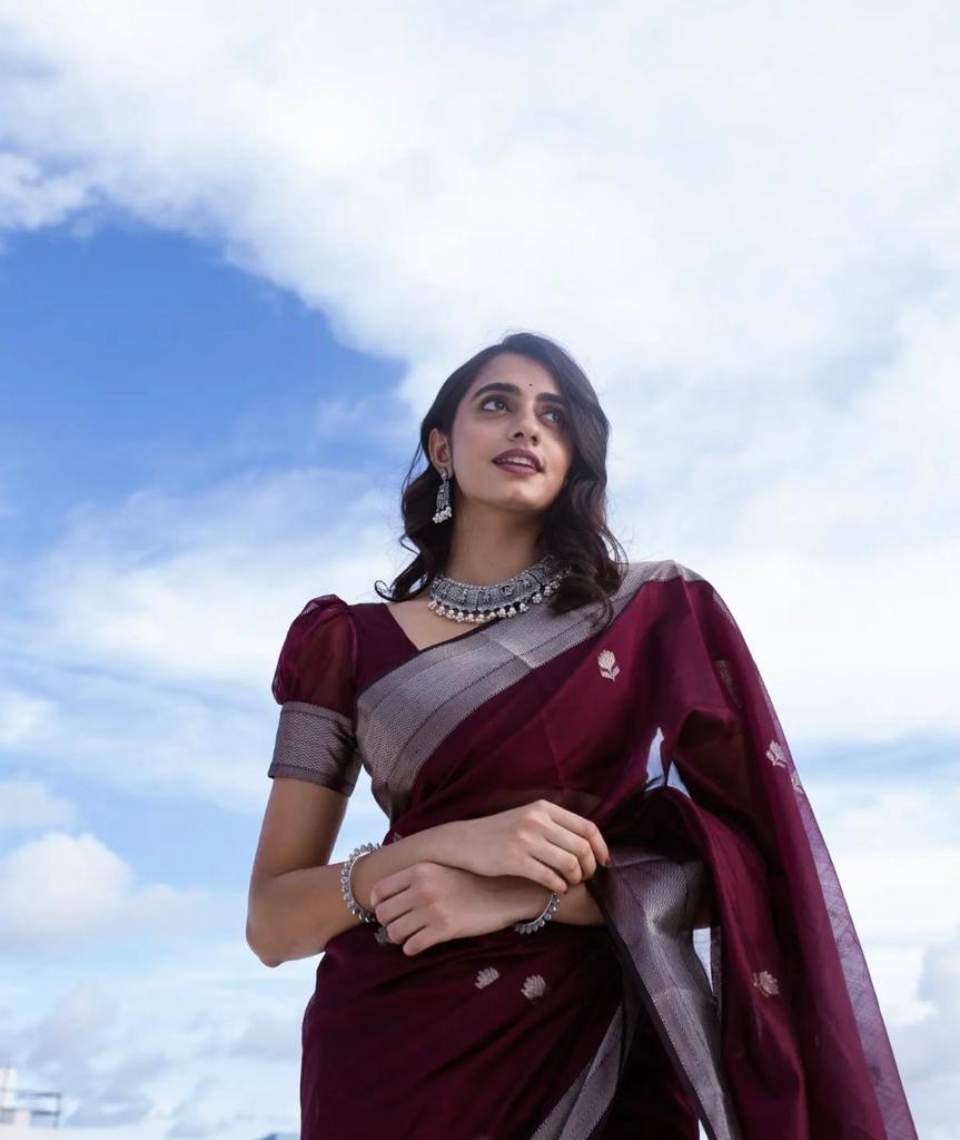 Panoply Wine Cotton Silk Saree With Ideal Blouse Piece