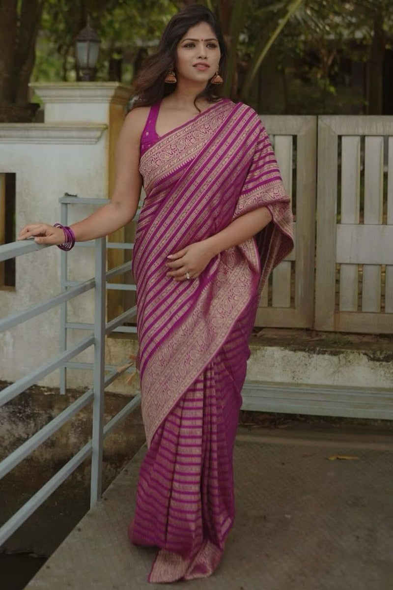 Opulent Magenta Soft Silk Saree With Exquisite Blouse Piece