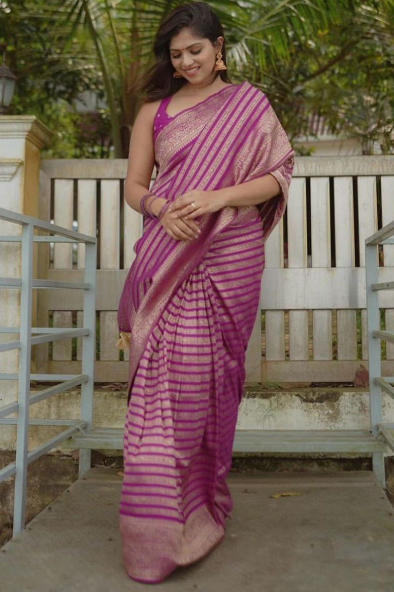 Opulent Magenta Soft Silk Saree With Exquisite Blouse Piece