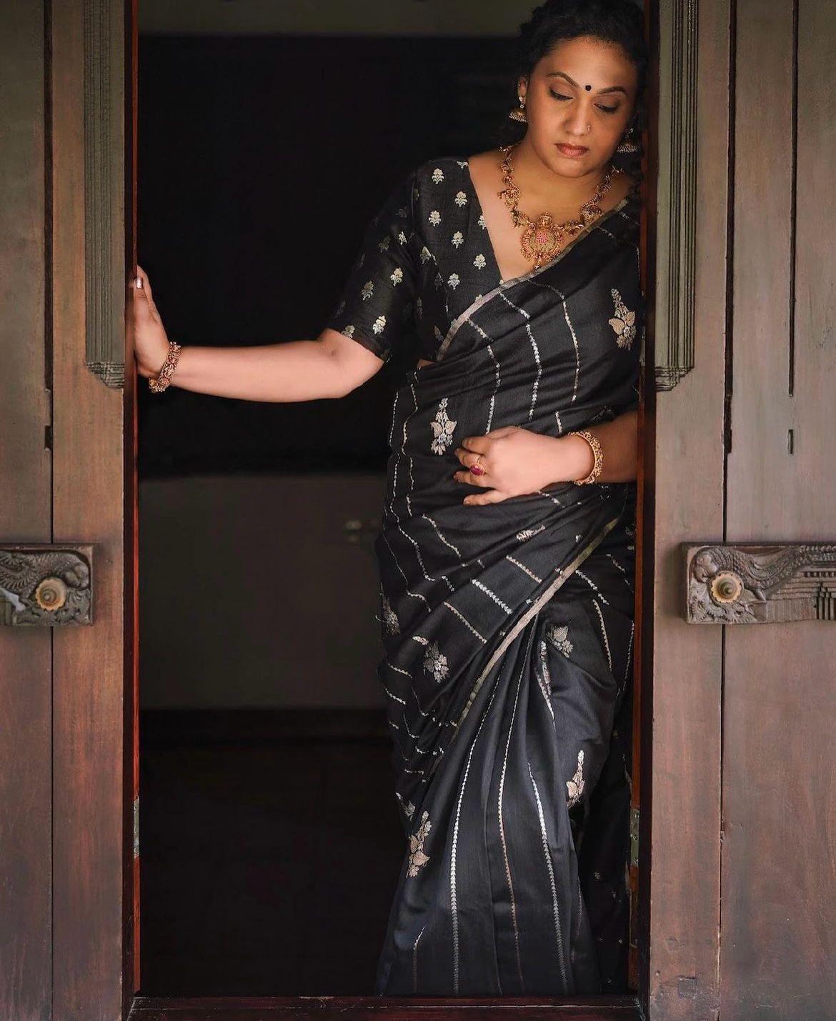 Adorable Black Soft Silk Saree With Enigmatic Blouse Piece