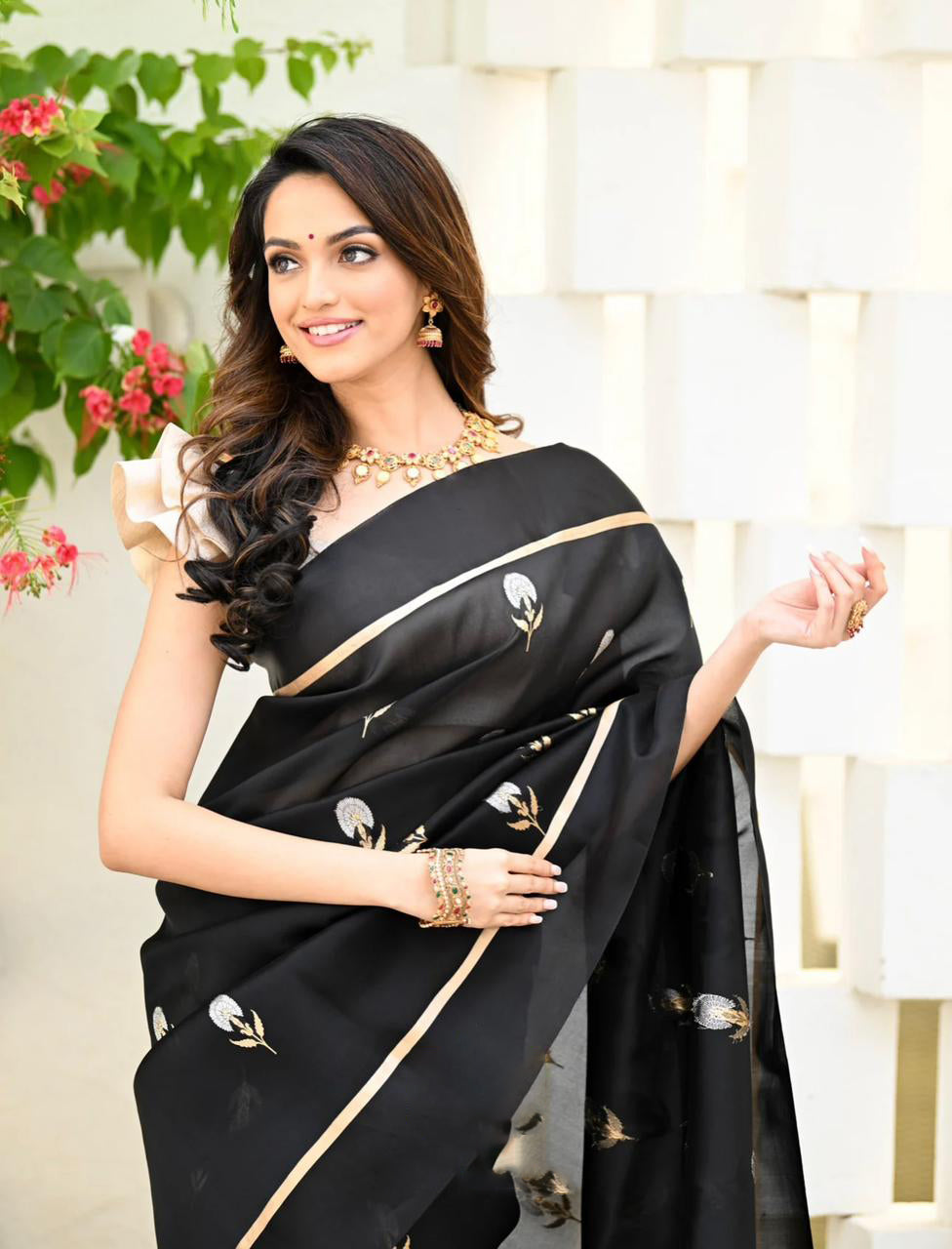 Confounding Black Soft Silk Saree With Fragrant Blouse Piece