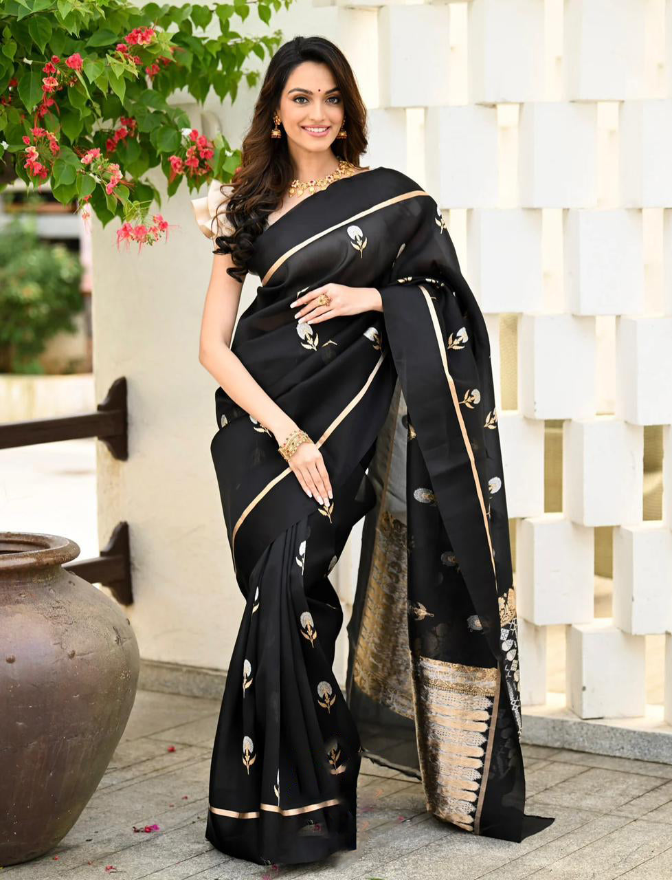 Confounding Black Soft Silk Saree With Fragrant Blouse Piece