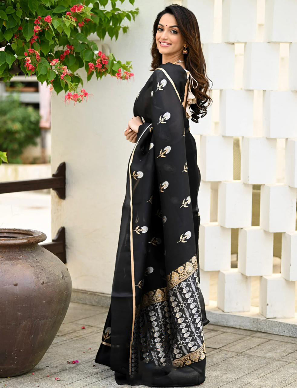 Confounding Black Soft Silk Saree With Fragrant Blouse Piece