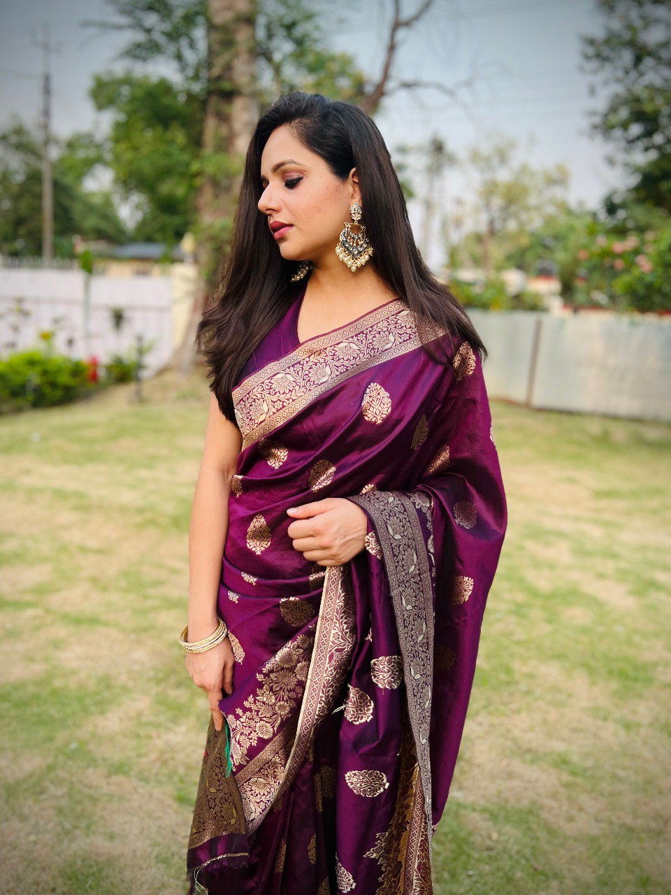 Gorgeous Wine Soft Silk Saree With Nebula Blouse Piece