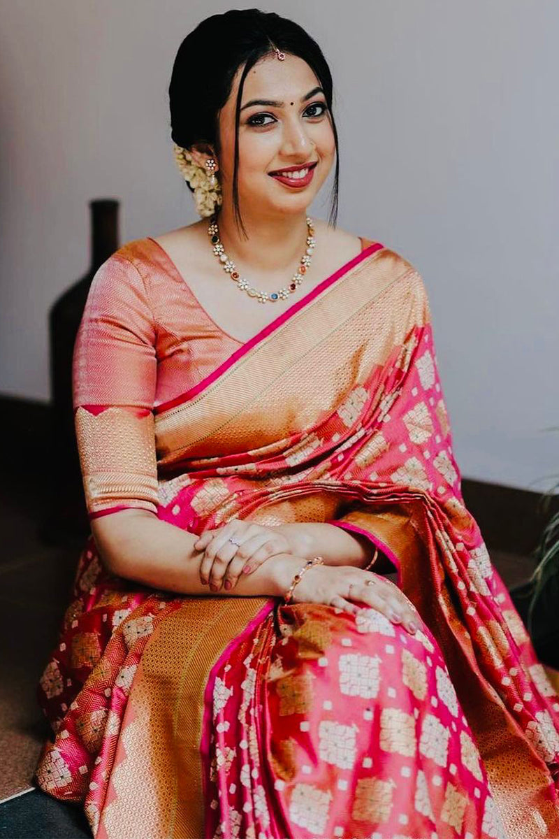 Trendy Red Soft Silk Saree With Grandiose Blouse Piece