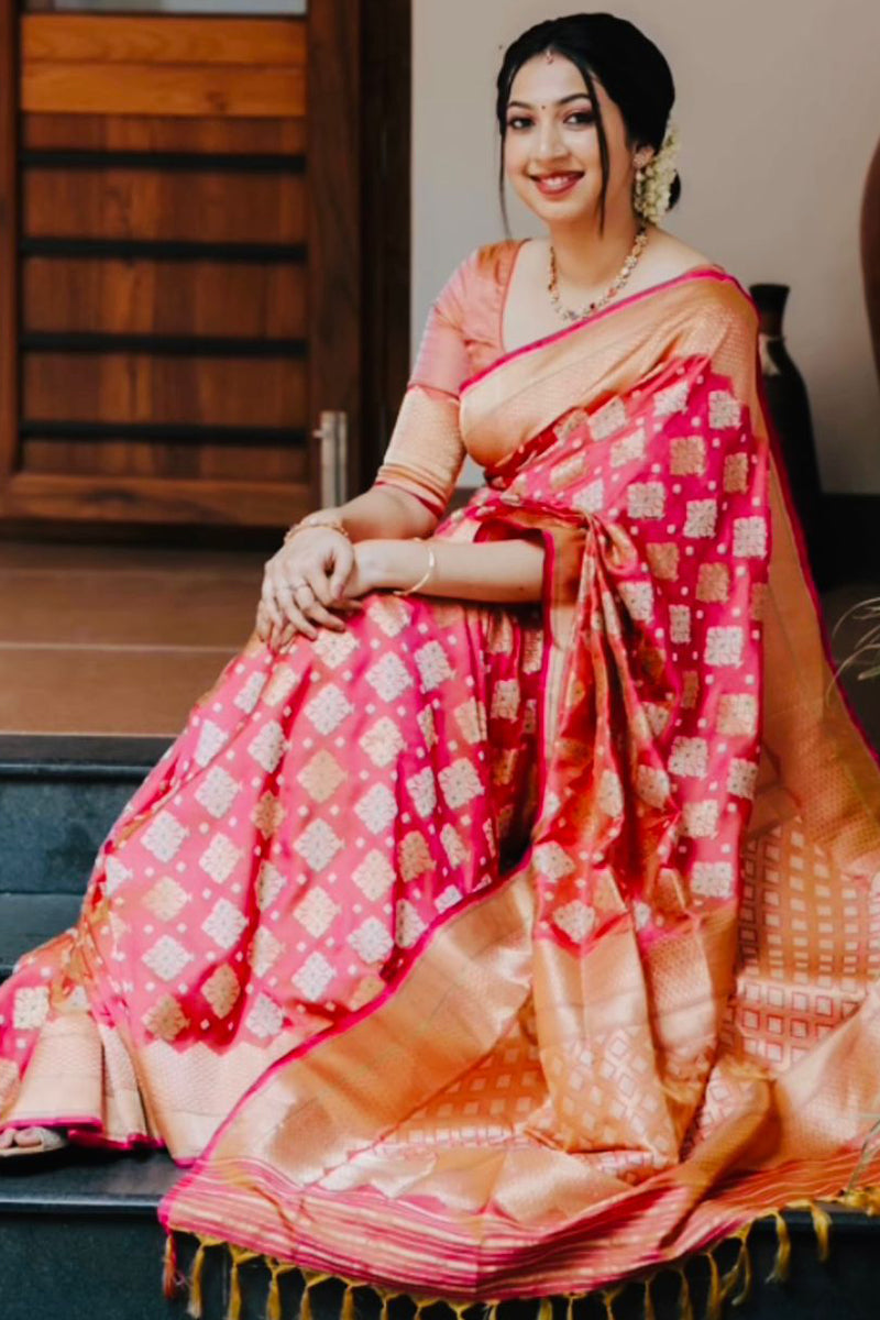 Trendy Red Soft Silk Saree With Grandiose Blouse Piece