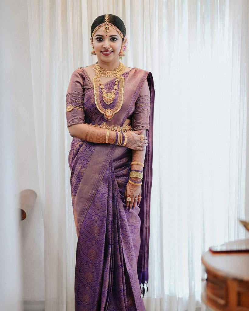 Jubilant Purple Soft Silk Saree With Beguiling Blouse Piece