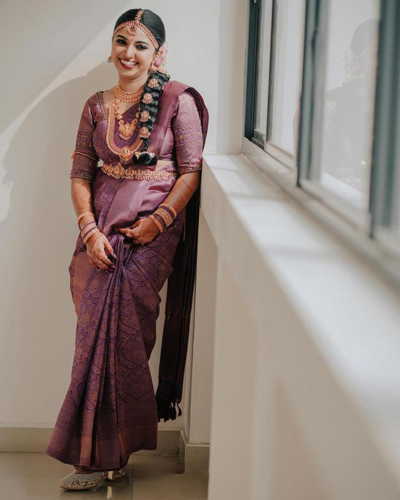 Jubilant Purple Soft Silk Saree With Beguiling Blouse Piece