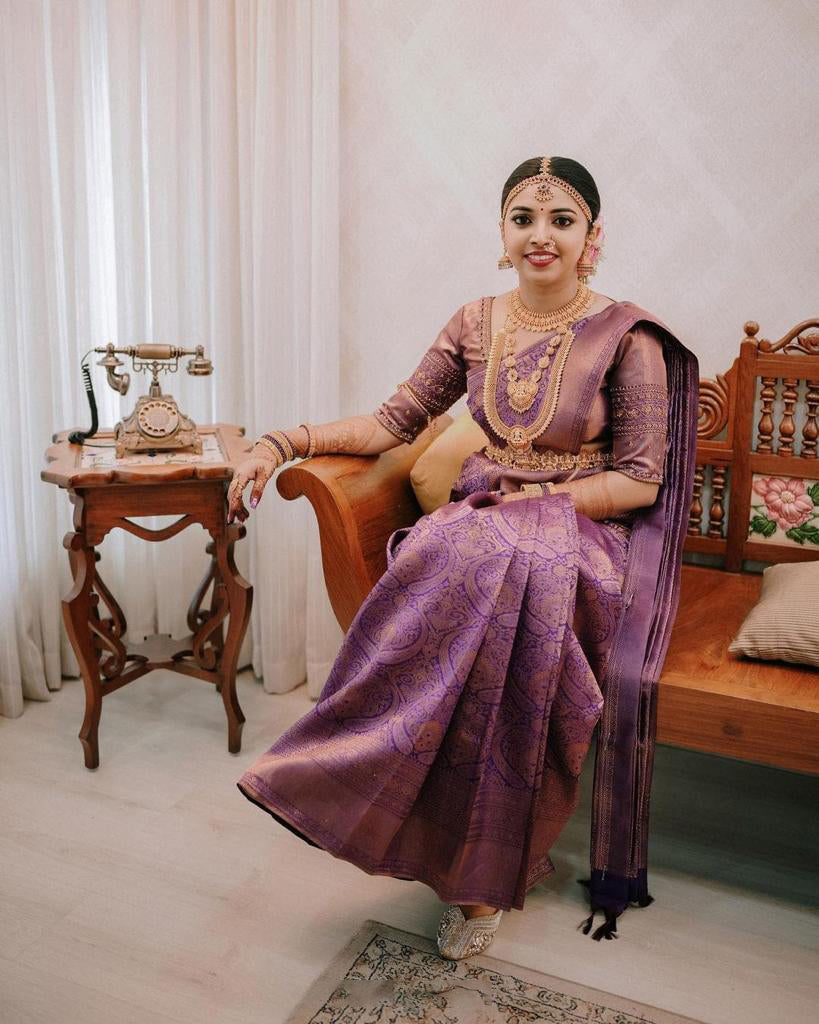 Jubilant Purple Soft Silk Saree With Beguiling Blouse Piece