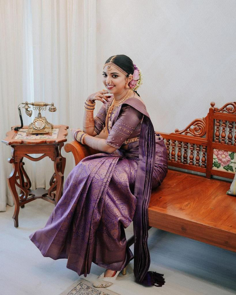 Jubilant Purple Soft Silk Saree With Beguiling Blouse Piece