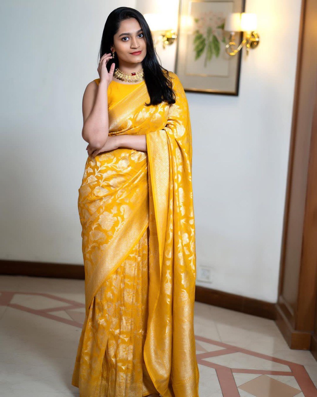 Twirling Yellow Soft Silk Saree With Twirling Blouse Piece