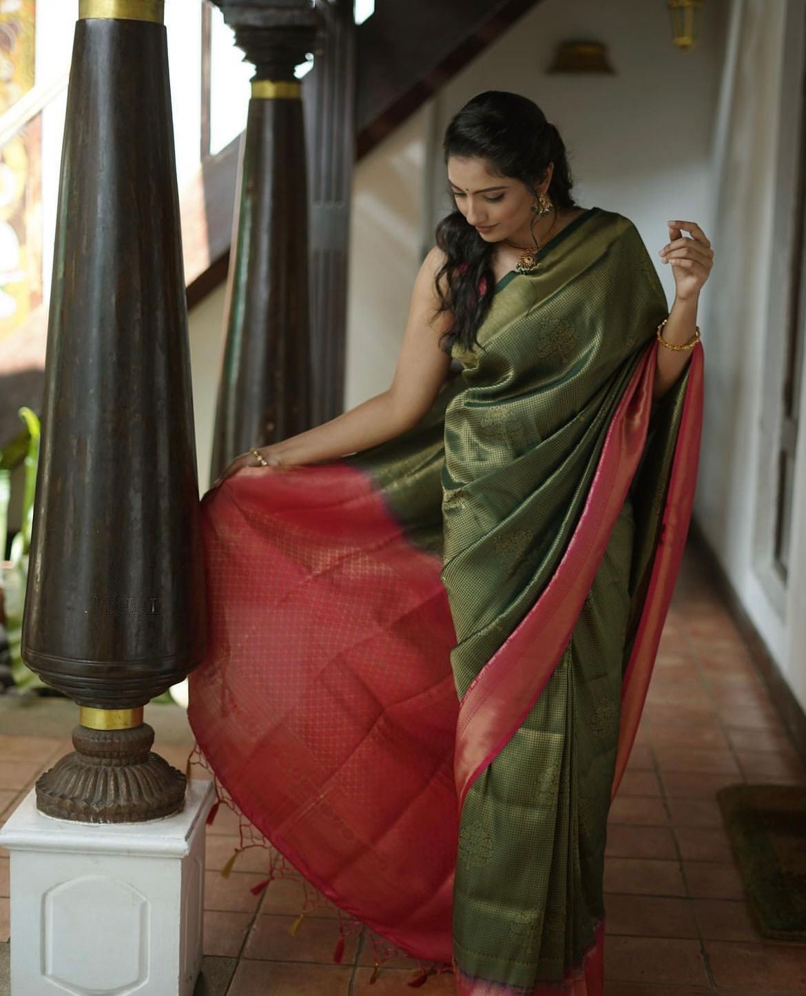 Extraordinary Dark Green Soft Silk Saree With Diaphanous Blouse Piece