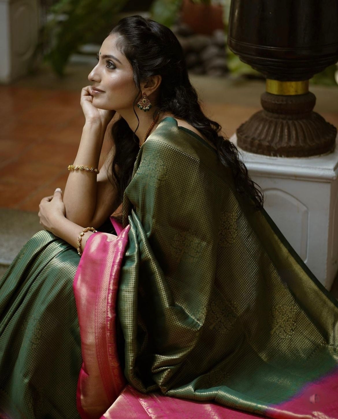 Extraordinary Dark Green Soft Silk Saree With Diaphanous Blouse Piece