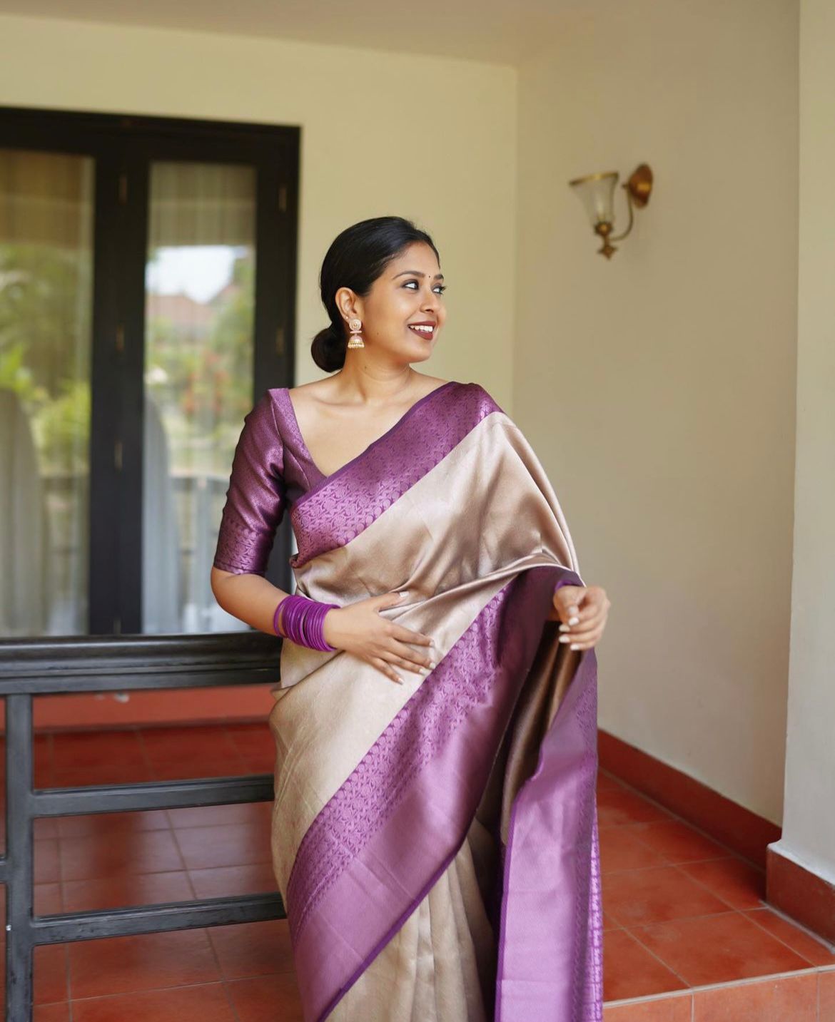 Enchanting Beige Soft Silk Saree With Arresting Blouse Piece