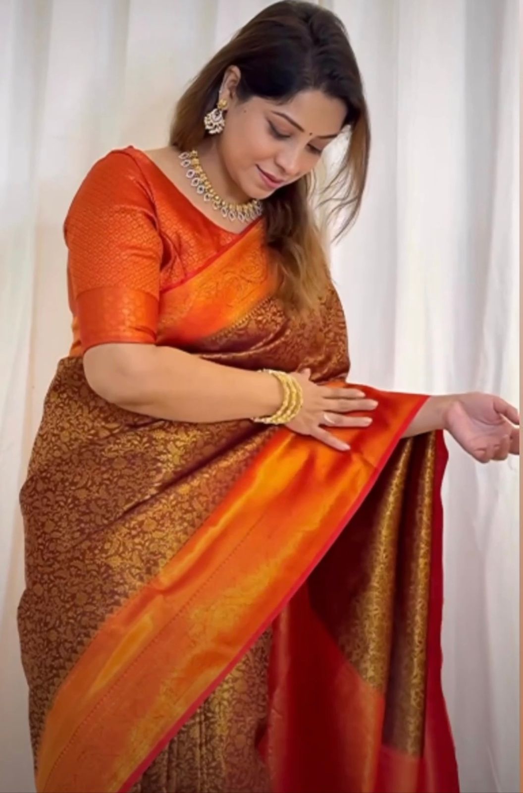 Snazzy Brown Soft Silk Saree With Adorable Blouse Piece