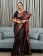 Surreptitious Black Soft Silk Saree With Ethnic Blouse Piece