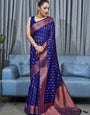 Seraglio Blue Soft Silk Saree With Blooming Blouse Piece