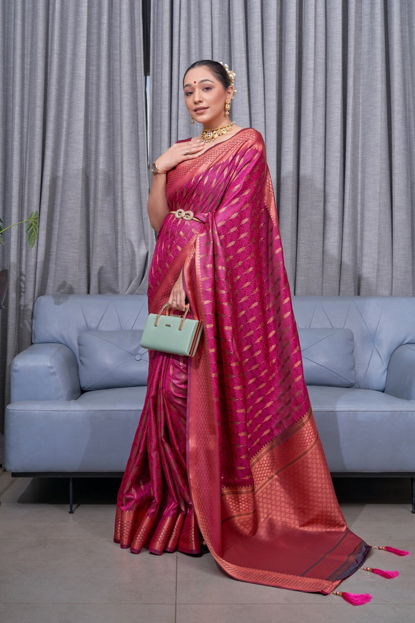 Redolent Dark Pink Soft Silk Saree With Cynosure Blouse Piece