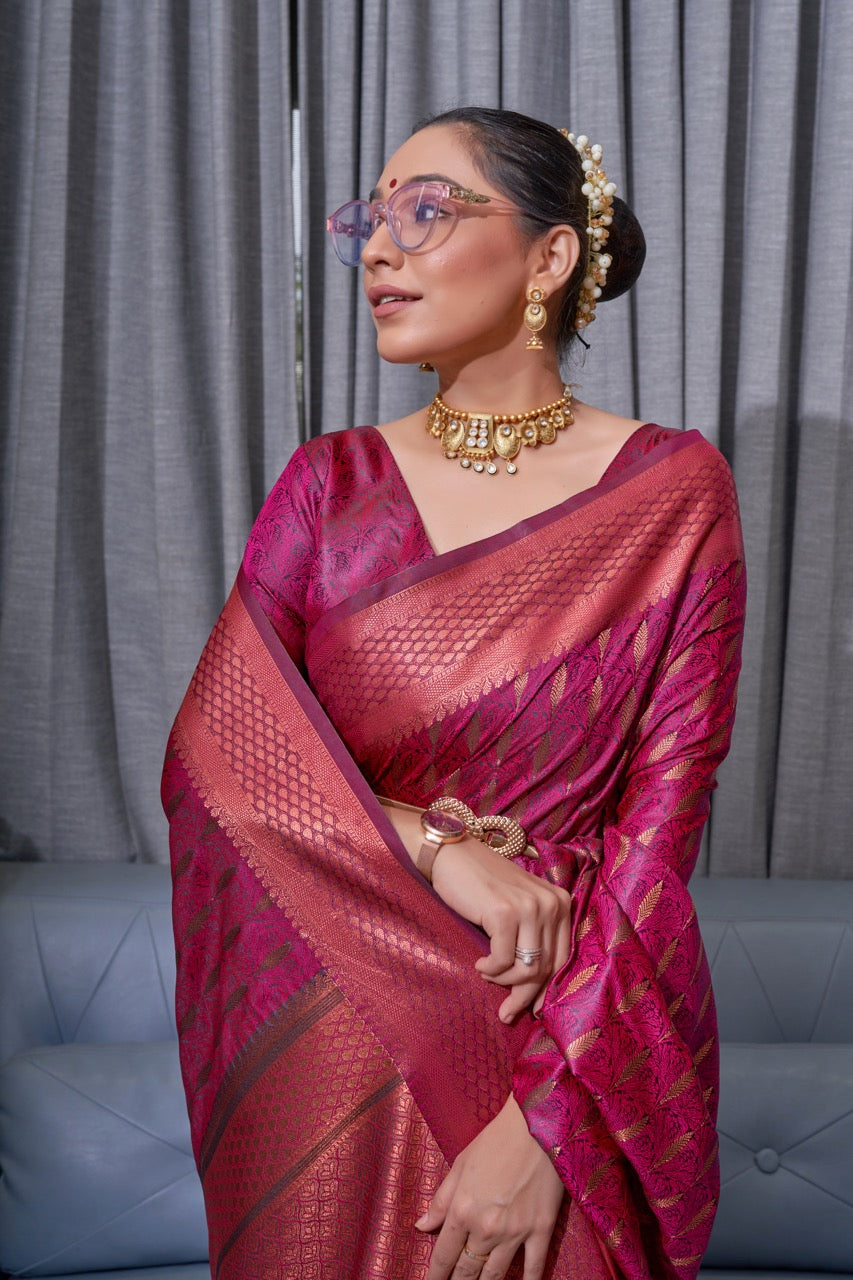 Redolent Dark Pink Soft Silk Saree With Cynosure Blouse Piece