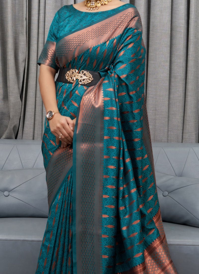 Propinquity Rama Soft Silk Saree With Appealing Blouse Piece