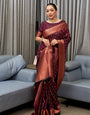 Palimpsest Wine Soft Silk Saree With Desiring Blouse Piece